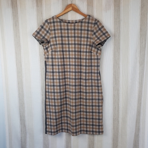 J. Jill Plaid Shift Dress Gray Tan Size Small - Picture 2 of 11